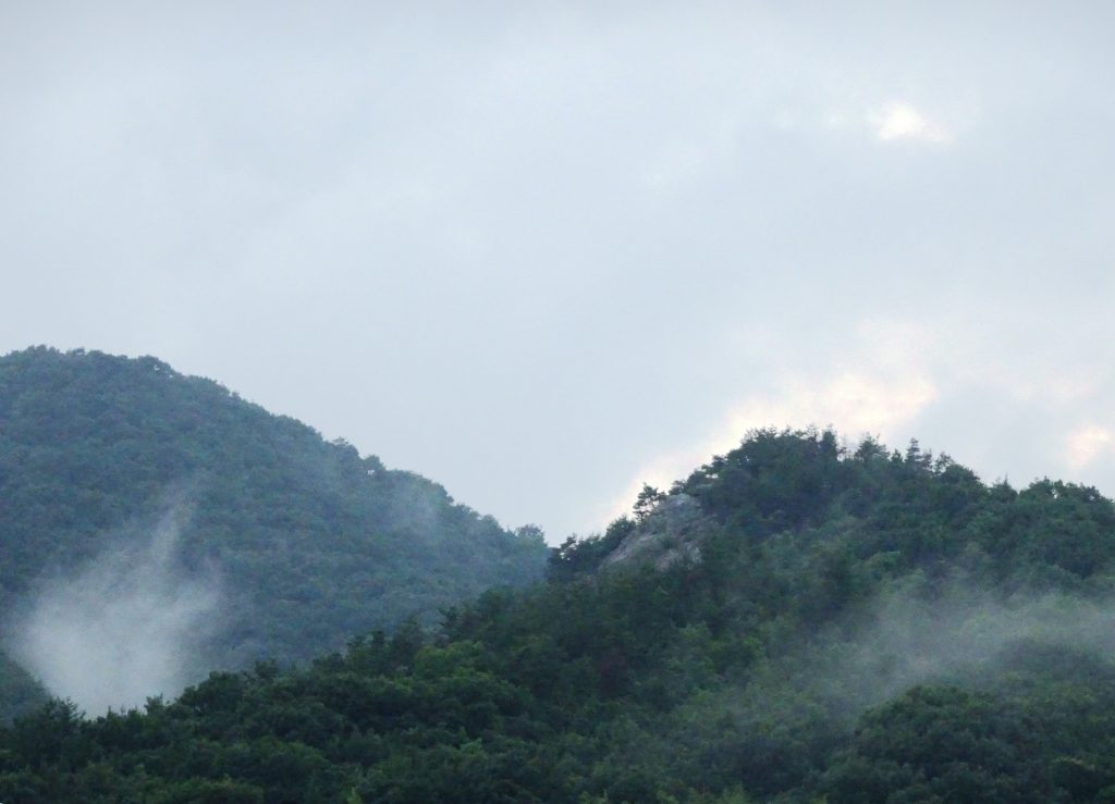 雲が降りた山