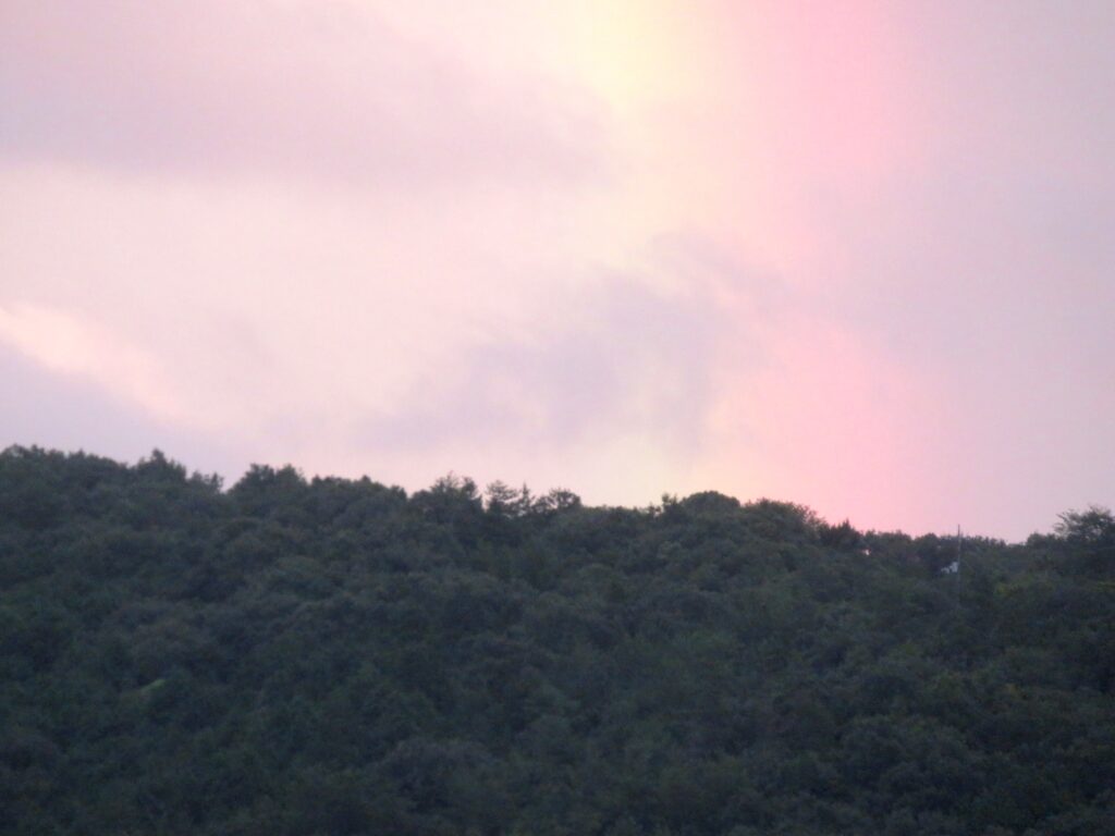 ピンクの空の虹